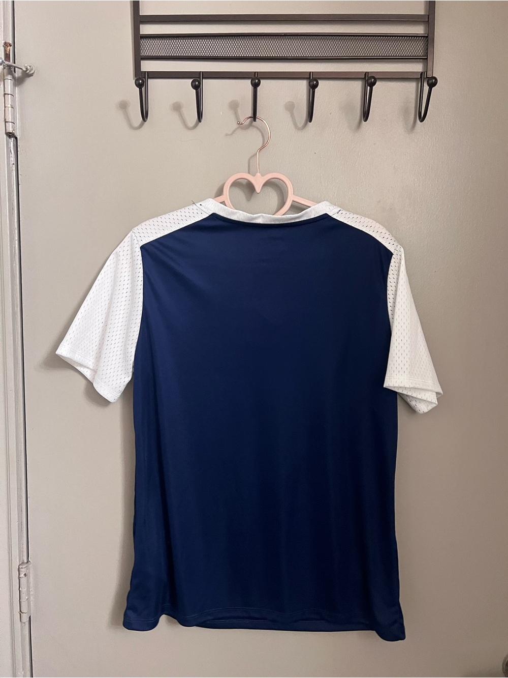 Men's Navy and White Athletic Short-Sleeve Shirt